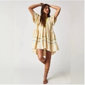 Free People Bella Tunic Dress Embroidered Babydoll Boho Ivory